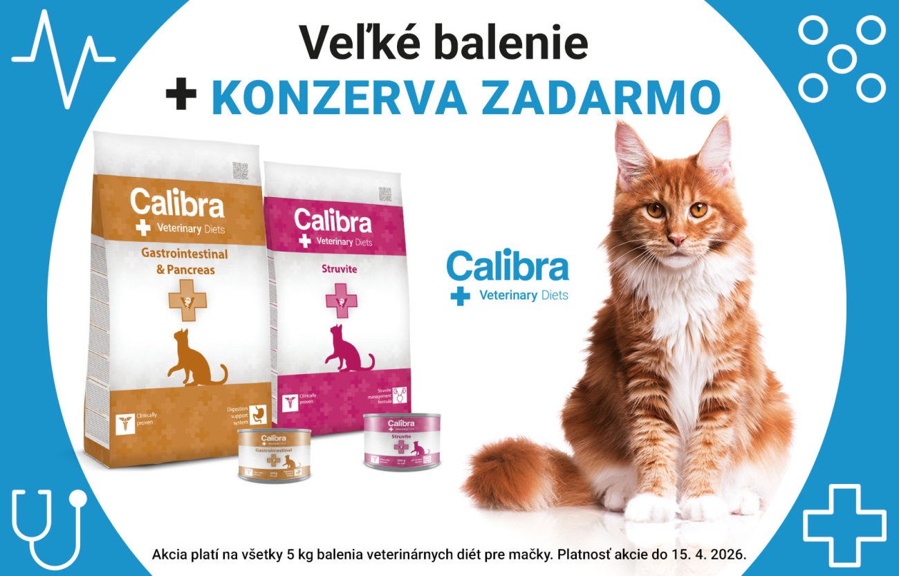 Calibra Veterinary Diets pre macky akcia velke balenie granuil + konzerva