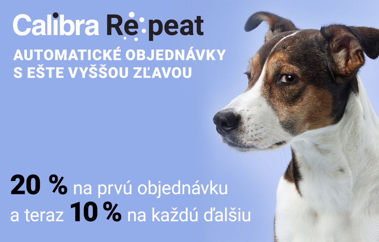 Sivá mačka a text Calibra Repeat – úvodná zľava 20 % a potom -5 % z každej objednávky!